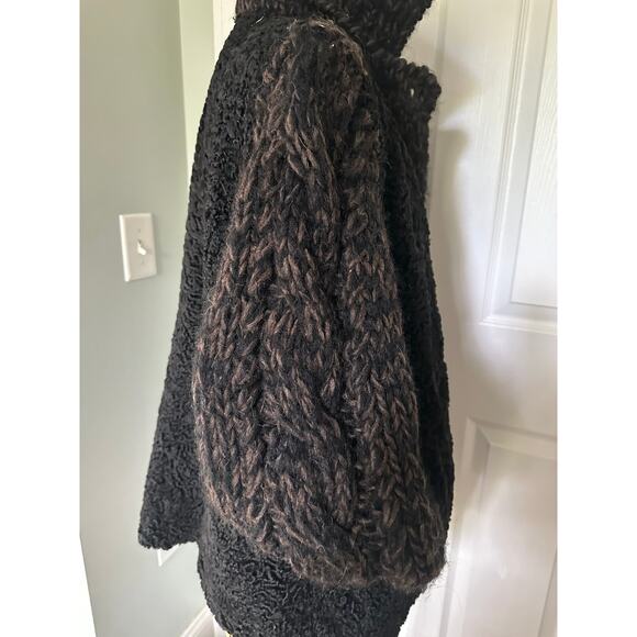 Vintage Persian lamb cable knit sleeves wool jacket coat vest black woman SZ L - Picture 13 of 16